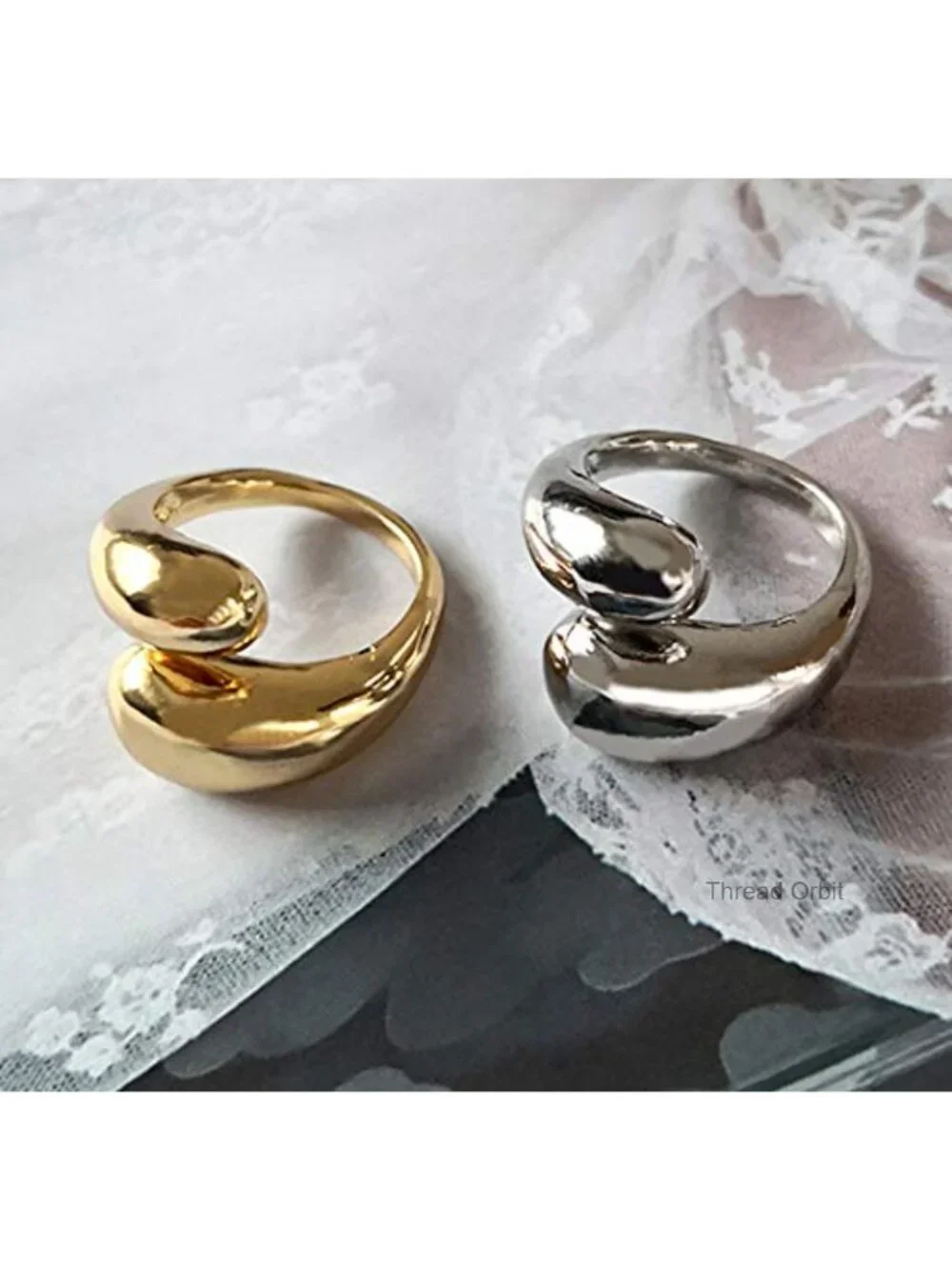 14k Gold Plated Chunky Teardrop Adjustable Open Ring Statement Jewelry